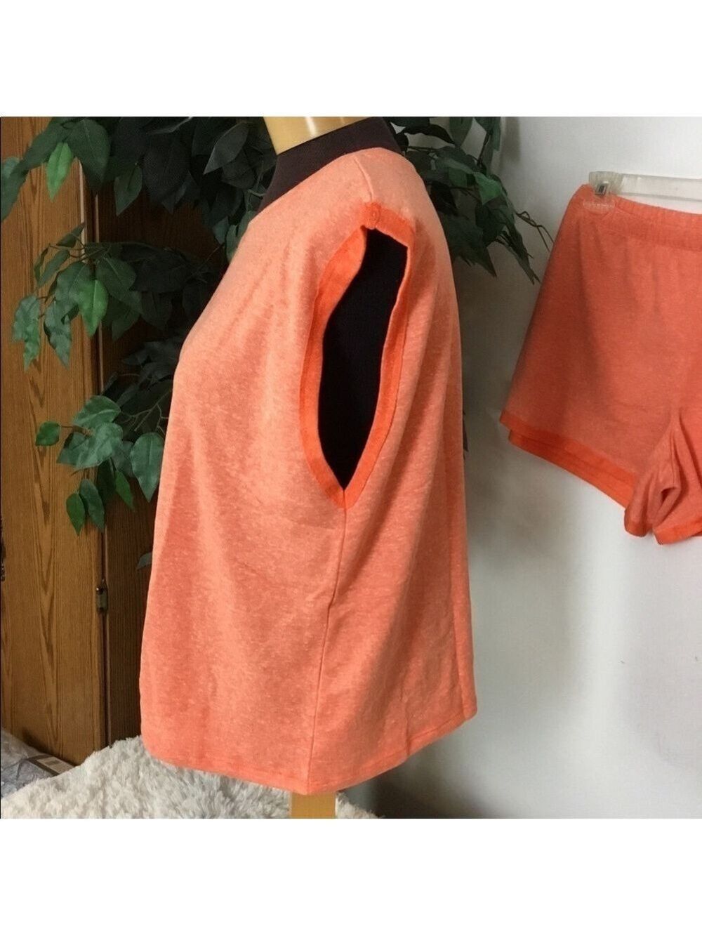 So French Terry sleeveless pajama top and short set XL color is coral - Picture 5 of 12